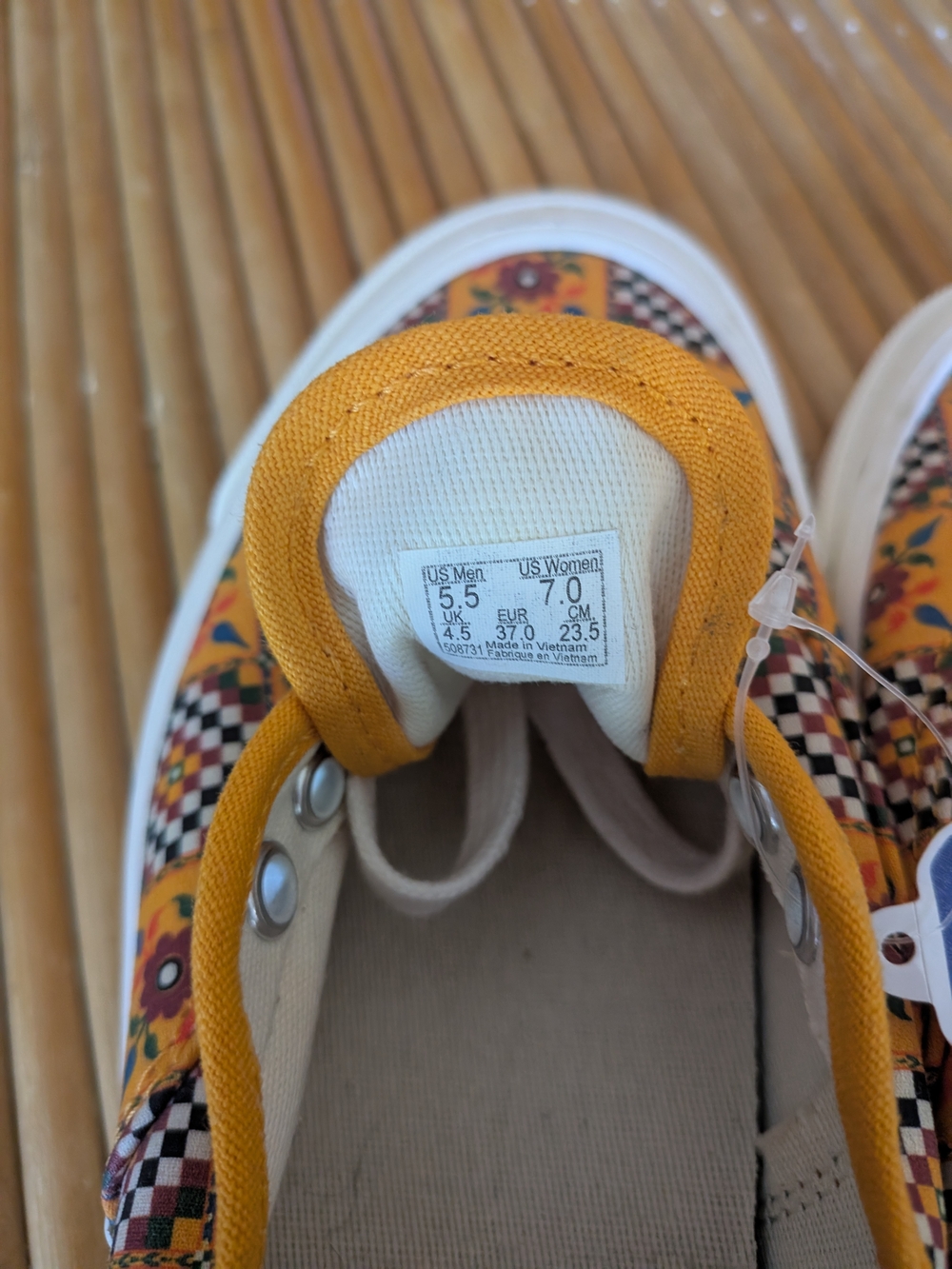 Vans Women's Yellow Multi-Pattern Checker Floral Sneakers - Picture 2 of 5